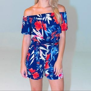 Tropical Off Shoulder Romper- NWT-in XS,L